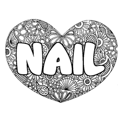 Coloraci&oacute;n del nombre NAIL - decorado mandala de coraz&oacute;n