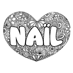 Coloraci&oacute;n del nombre NA&Iuml;L - decorado mandala de coraz&oacute;n