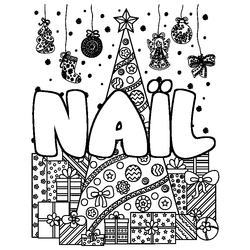 Coloraci&oacute;n del nombre NA&Iuml;L - decorado &aacute;rbol de Navidad y regalos