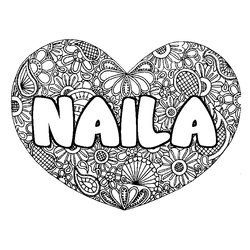Coloraci&oacute;n del nombre NAILA - decorado mandala de coraz&oacute;n