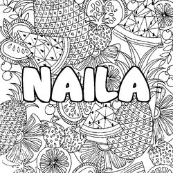 Coloraci&oacute;n del nombre NAILA - decorado mandala de frutas