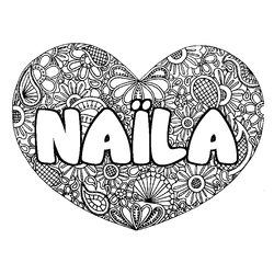 Coloraci&oacute;n del nombre NA&Iuml;LA - decorado mandala de coraz&oacute;n