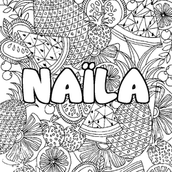 Coloraci&oacute;n del nombre NA&Iuml;LA - decorado mandala de frutas