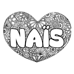 Coloraci&oacute;n del nombre NA&Iuml;S - decorado mandala de coraz&oacute;n