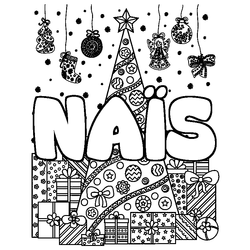 Coloraci&oacute;n del nombre NA&Iuml;S - decorado &aacute;rbol de Navidad y regalos