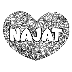 Coloraci&oacute;n del nombre NAJAT - decorado mandala de coraz&oacute;n
