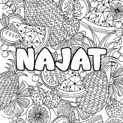 Coloraci&oacute;n del nombre NAJAT - decorado mandala de frutas