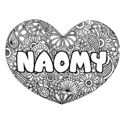 Coloraci&oacute;n del nombre NAOMY - decorado mandala de coraz&oacute;n