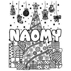 Coloraci&oacute;n del nombre NAOMY - decorado &aacute;rbol de Navidad y regalos