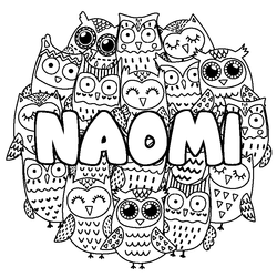 Coloraci&oacute;n del nombre NAOMI - decorado b&uacute;hos