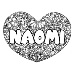 Coloraci&oacute;n del nombre NAOMI - decorado mandala de coraz&oacute;n