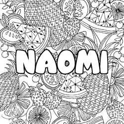 Coloraci&oacute;n del nombre NAOMI - decorado mandala de frutas