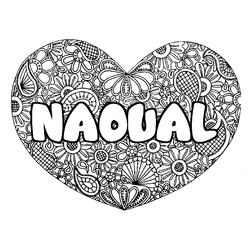 Coloraci&oacute;n del nombre NAOUAL - decorado mandala de coraz&oacute;n