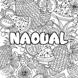 Coloraci&oacute;n del nombre NAOUAL - decorado mandala de frutas
