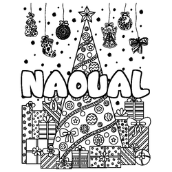 Coloraci&oacute;n del nombre NAOUAL - decorado &aacute;rbol de Navidad y regalos