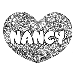 Coloraci&oacute;n del nombre NANCY - decorado mandala de coraz&oacute;n