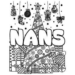 Coloraci&oacute;n del nombre NANS - decorado &aacute;rbol de Navidad y regalos