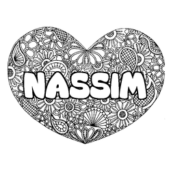 Coloraci&oacute;n del nombre NASSIM - decorado mandala de coraz&oacute;n