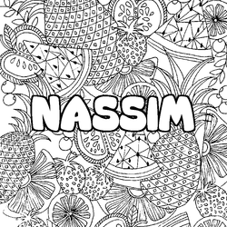 Coloraci&oacute;n del nombre NASSIM - decorado mandala de frutas