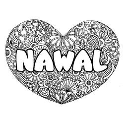 Coloraci&oacute;n del nombre NAWAL - decorado mandala de coraz&oacute;n