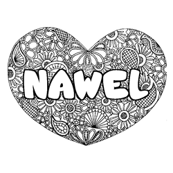 Coloraci&oacute;n del nombre NAWEL - decorado mandala de coraz&oacute;n