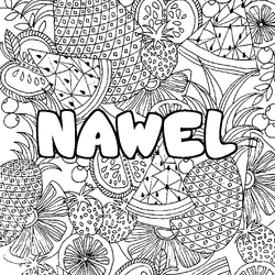 Coloraci&oacute;n del nombre NAWEL - decorado mandala de frutas