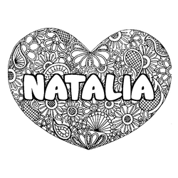 Coloraci&oacute;n del nombre NATALIA - decorado mandala de coraz&oacute;n