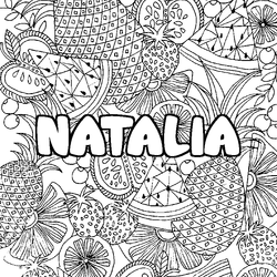 Coloraci&oacute;n del nombre NATALIA - decorado mandala de frutas