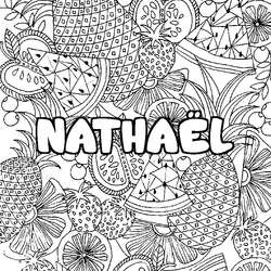 Coloraci&oacute;n del nombre NATHA&Euml;L - decorado mandala de frutas