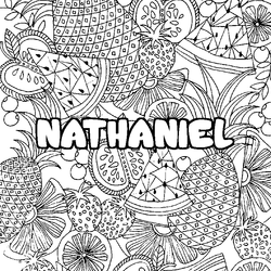 Coloraci&oacute;n del nombre NATHANIEL - decorado mandala de frutas