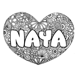 Coloraci&oacute;n del nombre NAYA - decorado mandala de coraz&oacute;n