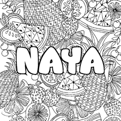 Coloraci&oacute;n del nombre NAYA - decorado mandala de frutas