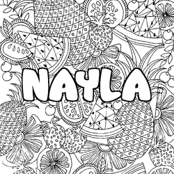 Coloraci&oacute;n del nombre NAYLA - decorado mandala de frutas