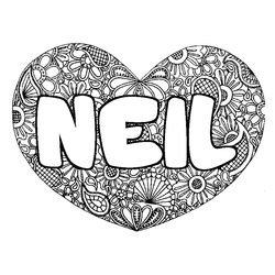Coloraci&oacute;n del nombre NEIL - decorado mandala de coraz&oacute;n