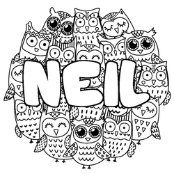 Coloraci&oacute;n del nombre NEIL - decorado b&uacute;hos