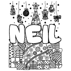 Coloraci&oacute;n del nombre NEIL - decorado &aacute;rbol de Navidad y regalos