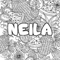 Coloraci&oacute;n del nombre NEILA - decorado mandala de frutas
