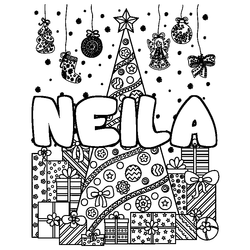 Coloraci&oacute;n del nombre NEILA - decorado &aacute;rbol de Navidad y regalos