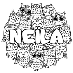 Coloraci&oacute;n del nombre NE&Iuml;LA - decorado b&uacute;hos