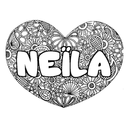 Coloraci&oacute;n del nombre NE&Iuml;LA - decorado mandala de coraz&oacute;n