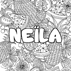 Coloraci&oacute;n del nombre NE&Iuml;LA - decorado mandala de frutas