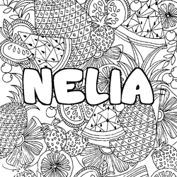 Coloraci&oacute;n del nombre NELIA - decorado mandala de frutas