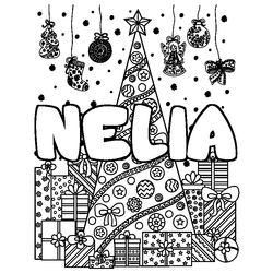Coloraci&oacute;n del nombre NELIA - decorado &aacute;rbol de Navidad y regalos