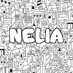 Coloraci&oacute;n del nombre NELIA - decorado ciudad
