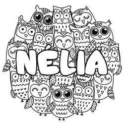 Coloraci&oacute;n del nombre N&Eacute;LIA - decorado b&uacute;hos