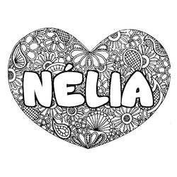 Coloraci&oacute;n del nombre N&Eacute;LIA - decorado mandala de coraz&oacute;n