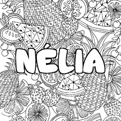 Coloraci&oacute;n del nombre N&Eacute;LIA - decorado mandala de frutas