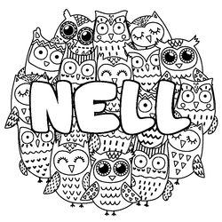 Coloraci&oacute;n del nombre NELL - decorado b&uacute;hos