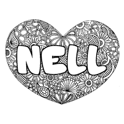 Coloraci&oacute;n del nombre NELL - decorado mandala de coraz&oacute;n
