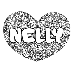 Coloraci&oacute;n del nombre NELLY - decorado mandala de coraz&oacute;n